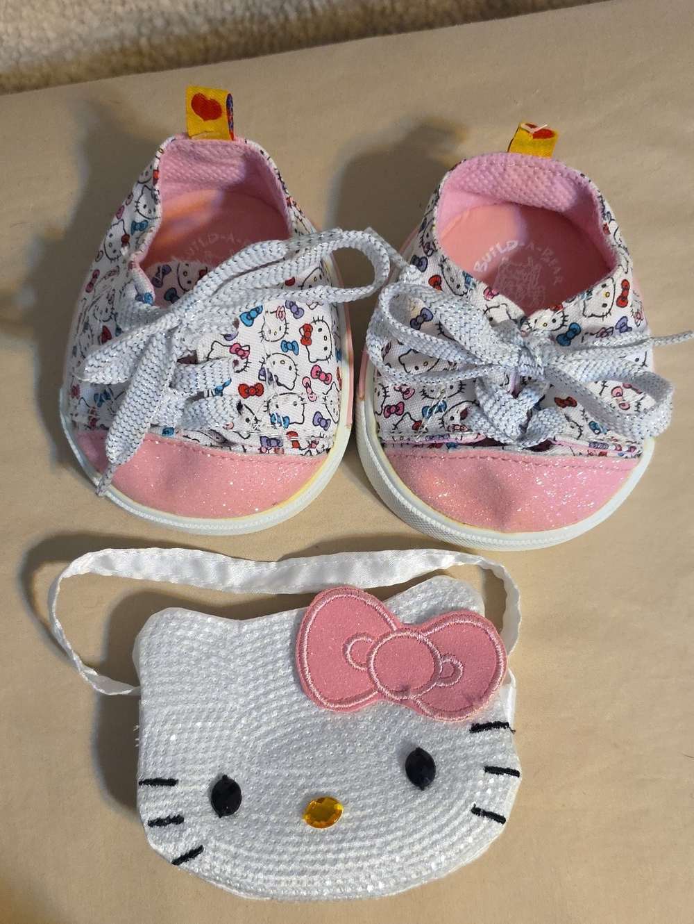 BABW - Hello Kitty White Pink Printed Canvas Baby Shoes with Bow Purse